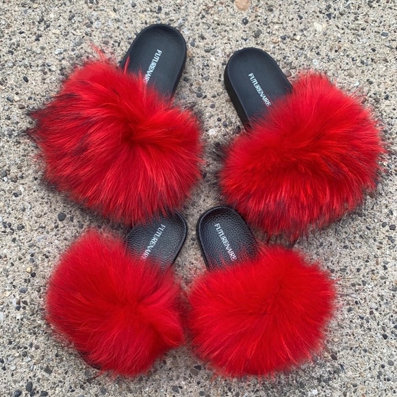Red Real Fur Slides sizes 6.5,7,7.5,8,8.5 - Picture 1 of 4